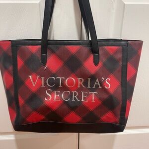 New without Tags Victoria Secret Christmas Large Tote bag Black and Red Plaid
